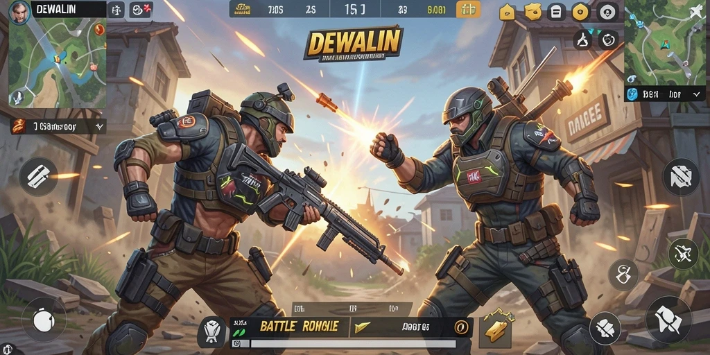 Screenshot DEWALIN menampilkan aksi seru dalam pertempuran Battle Royale.