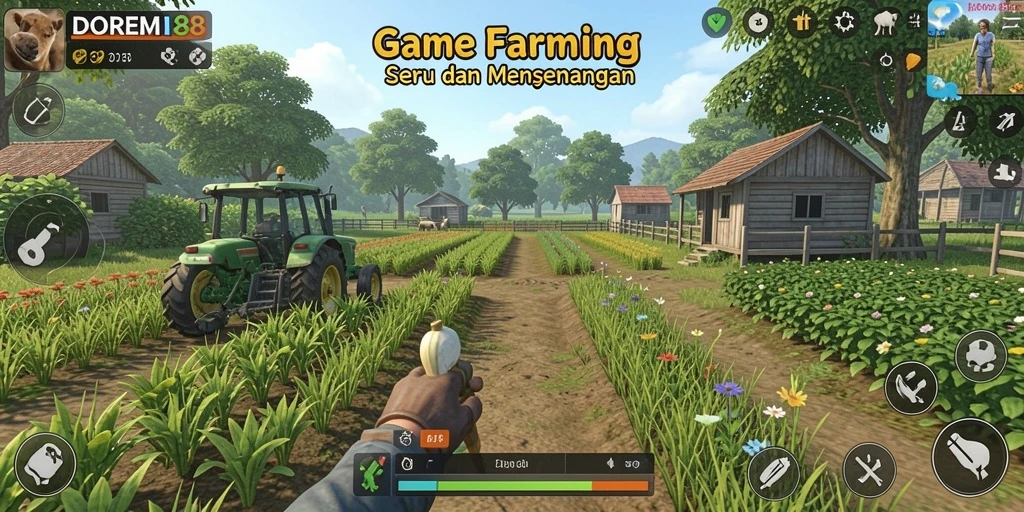 Tampilan gameplay seru dari DOREMI88 dengan pertanian yang luas.