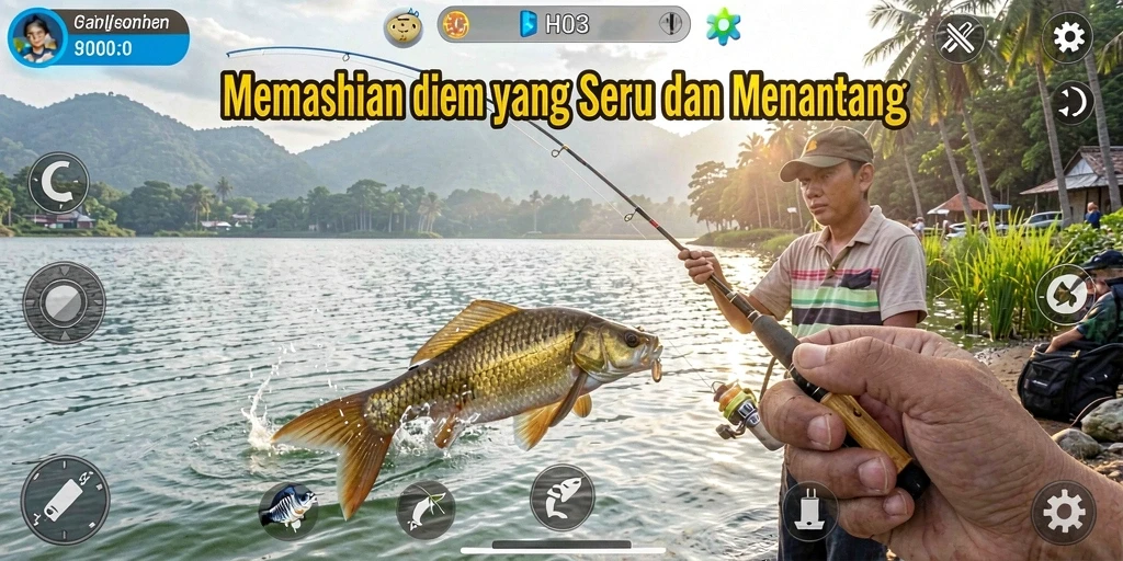 Tampilan gameplay H03 yang menarik dan menawan saat memancing ikan.