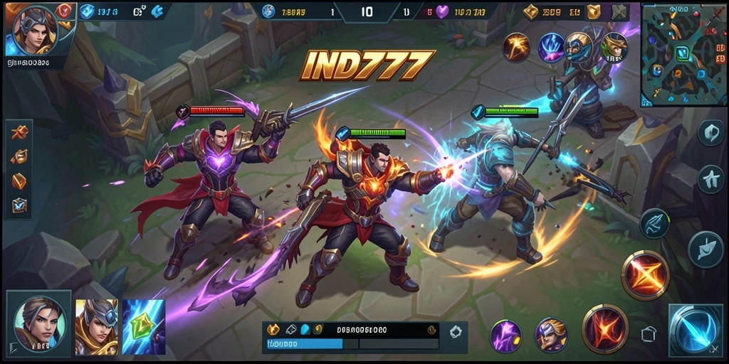 Tampilan seru gameplay <strong>IND777</strong> di arena pertarungan MOBA.