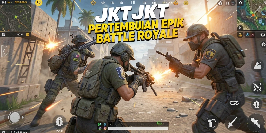 Tangkapan layar gameplay seru JKTJKT di arena Battle Royale.