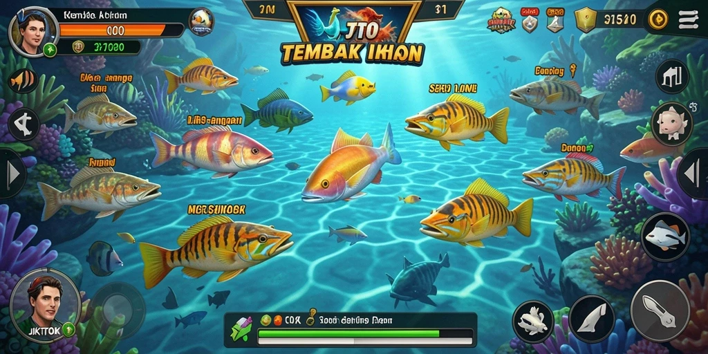 Tampilan gameplay JKTOK yang seru dalam menangkap ikan.