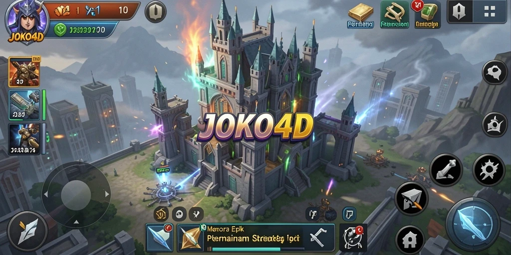 Tampilan menara dan musuh dalam permainan Tower Defense yang seru.