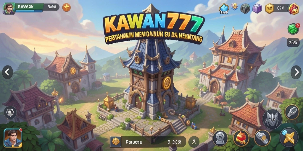 Tangkapan layar gameplay KAWAN777 yang menunjukkan pertahanan menara melawan musuh.