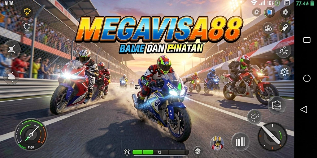 Gameplay seru dan menantang dalam MEGAVISA88, balapan motor penuh aksi.
