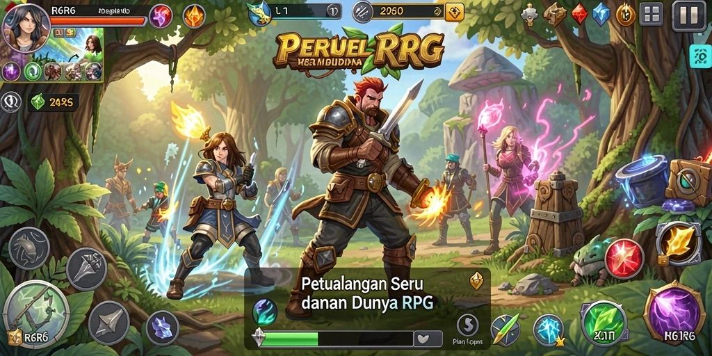 Tangkapan layar R6R6 yang menunjukkan pertarungan seru dalam petualangan RPG.