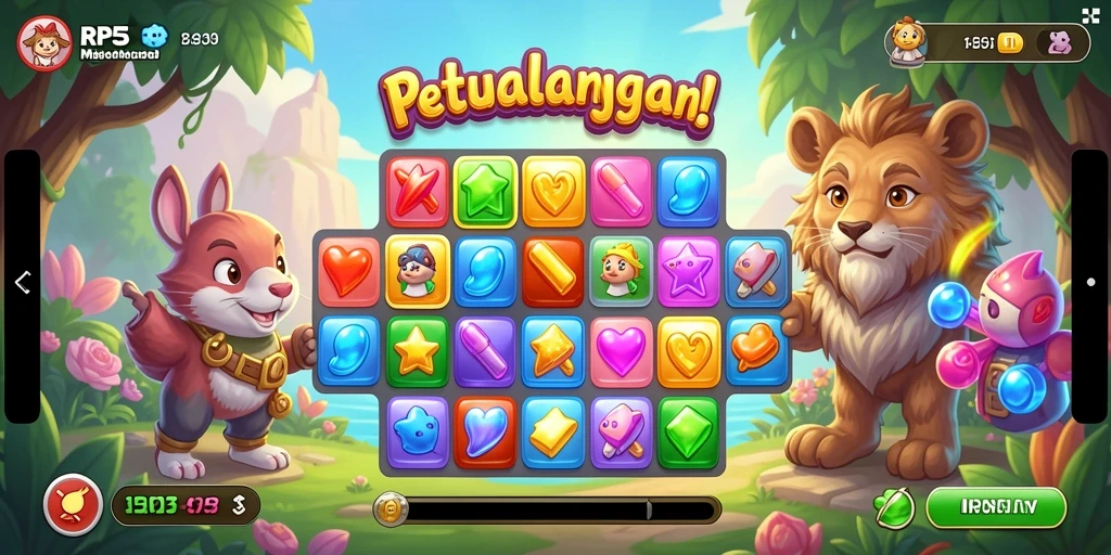 Screenshot utama RP55 yang menampilkan gameplay Match-3 yang menantang.