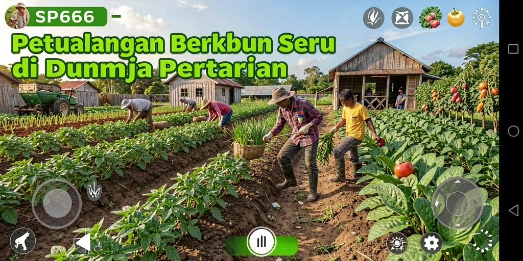 Screenshot utama SP666 menampilkan kebun yang subur dengan tanaman beraneka ragam.